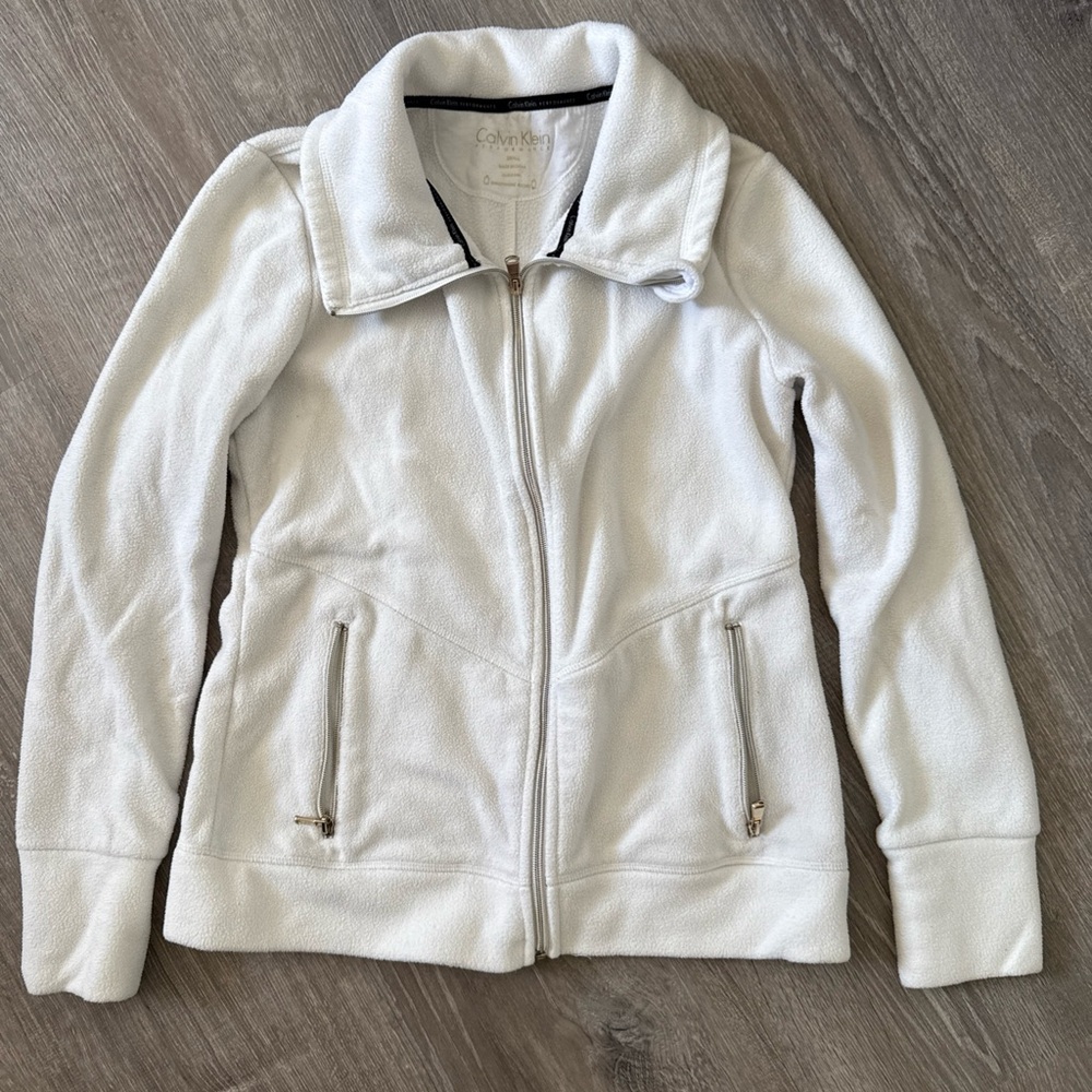Calvin Klein White Utility Jacket with Collared Neckline